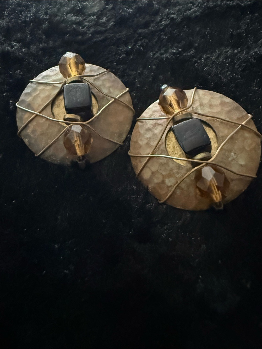 Artisan Hammered Metal & Wire Wrapped Round 1.5” Statement Earrings